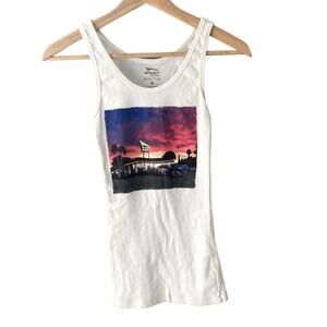 In N Out Burger Ribbed Tanktop - White - Vintage Sunset Screenprint - Medium